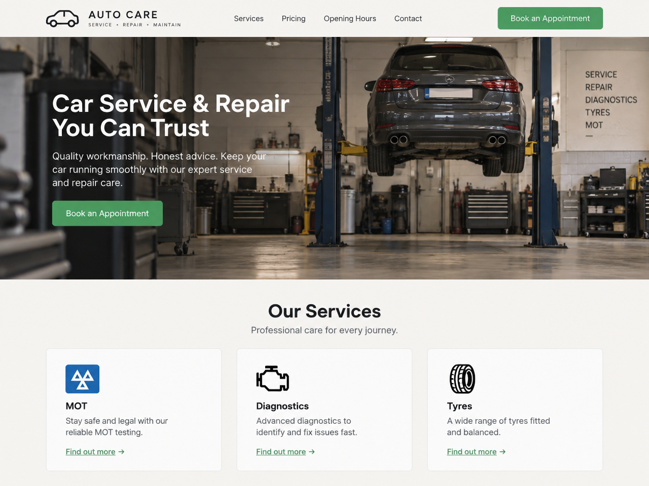 Garage Website — Demo preview